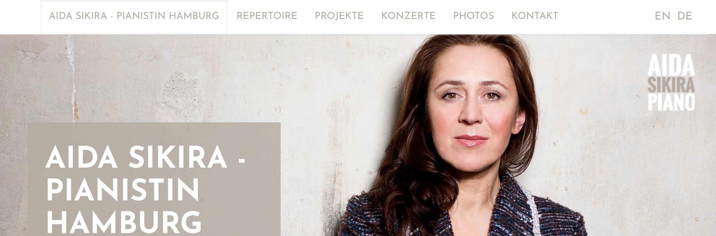 Abbildung der Internetseite von Aida Sikira Pianistin aus Hamburg – Design, Webdesign und Webentwicklung von Manfred Steger